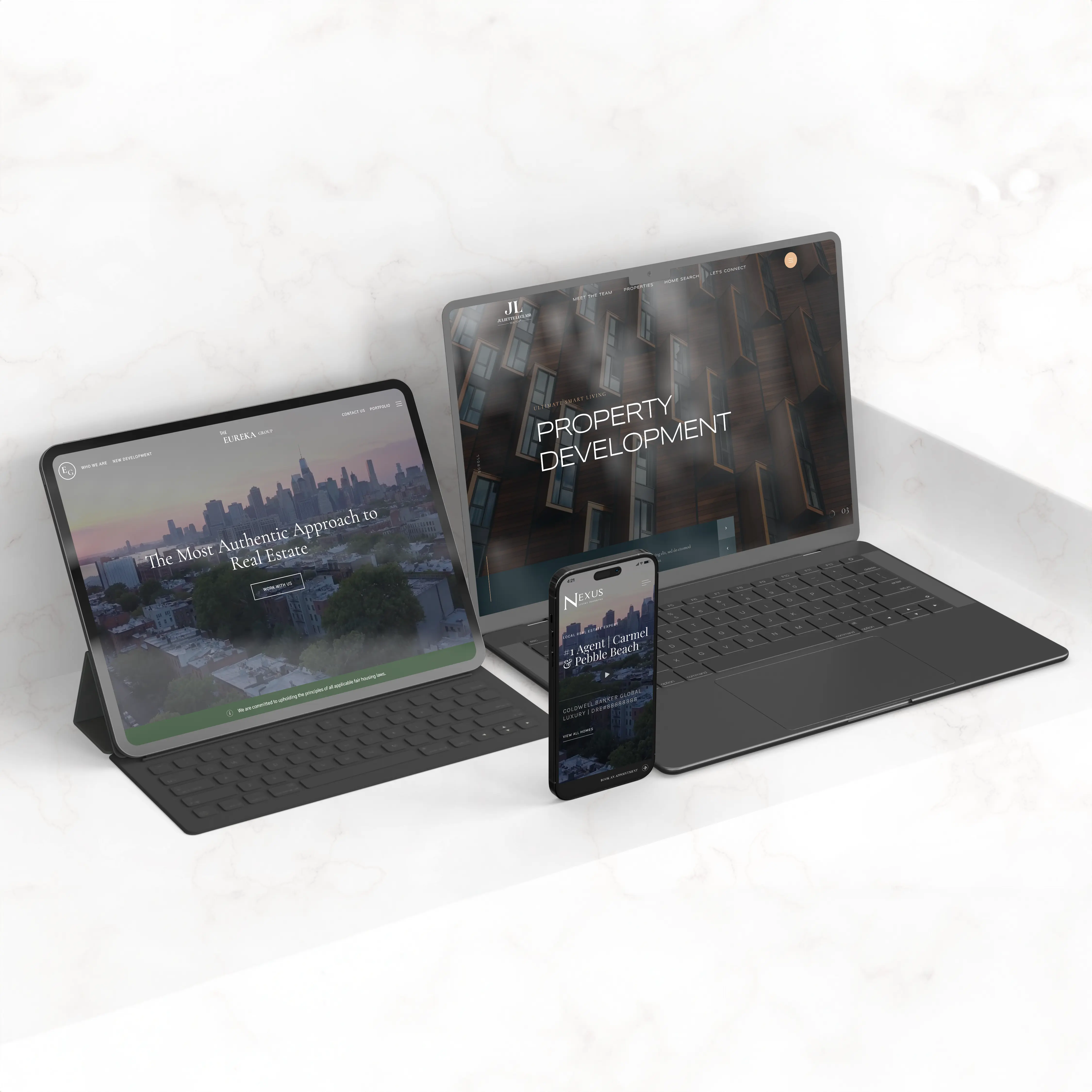 Real estate agent’s branded marketing materials displayed across different platforms