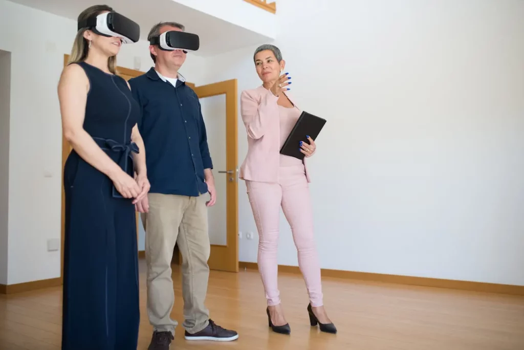 A virtual tour with interactive hotspots highlighting home features.