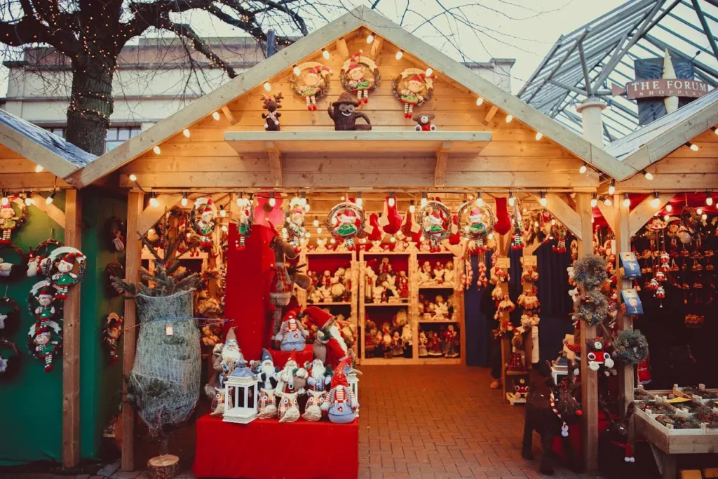 A festive winter market with local vendors.